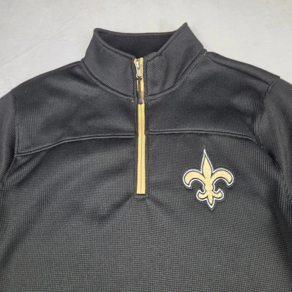 New Orleans Saints Mens Large Black Gold Zip Up Knit Pullover NFL‎ Embroidered